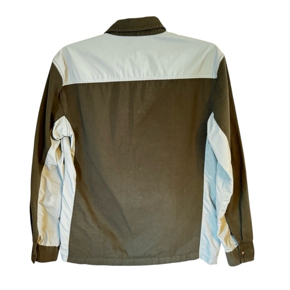 Topman Men’s Twill Colorblock Snap Front Forest Green Blue Pocketed Top Sz L-XL - Picture 3 of 12